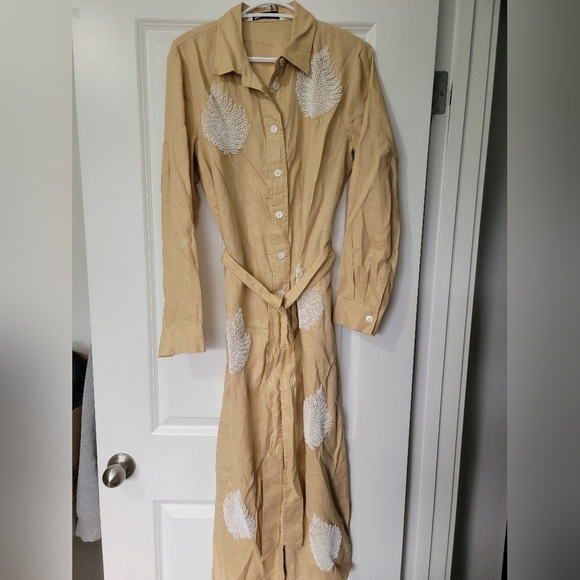 NWT Medium Zara Beaded Embroidered Linen Dress - Picture 2 of 6